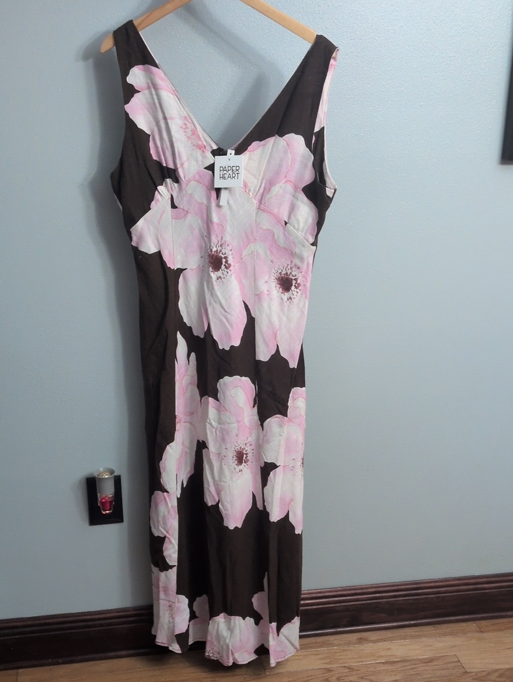 Paper Heart Brown Maxi Dress with Pink Floral Pattern